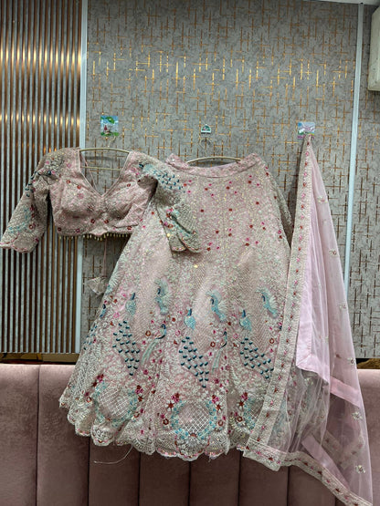 Lavishing pink peacock crop top Lehenga