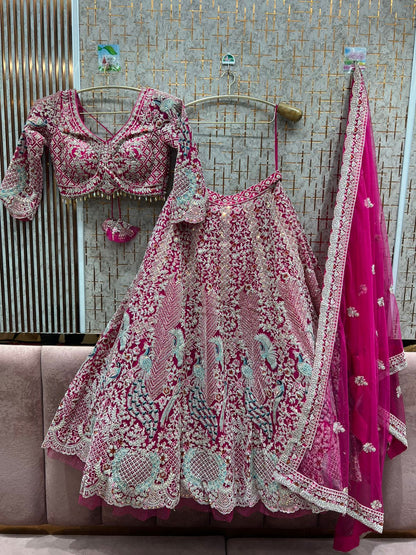 Lavishing pink peacock crop top Lehenga