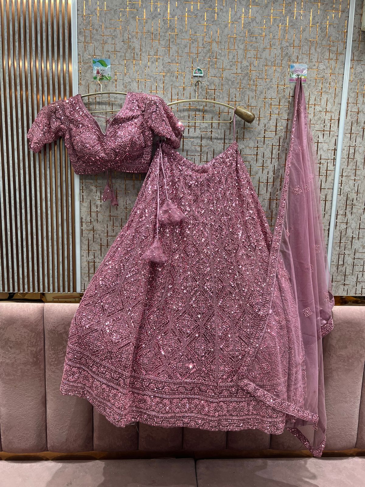 Lovely light pink on pink monotone crop top Lehenga