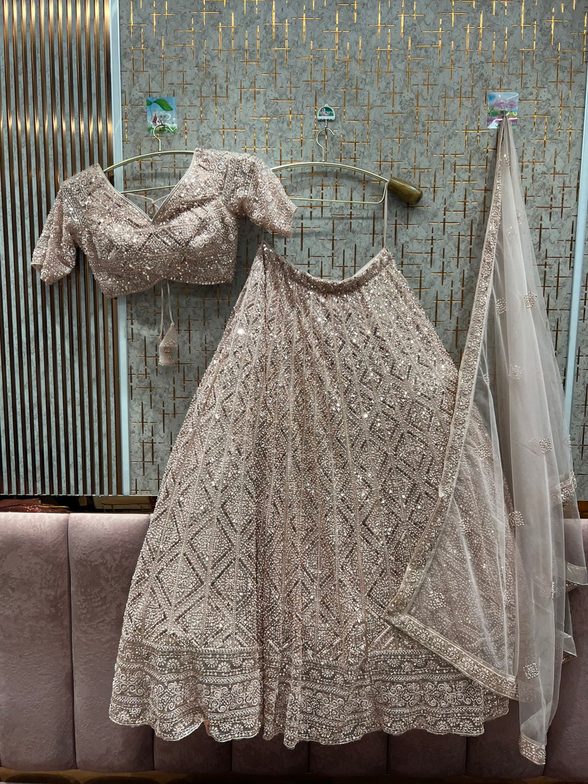 Lovely light pink on pink monotone crop top Lehenga