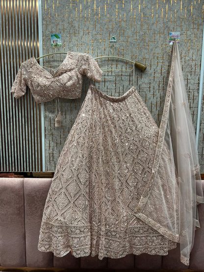 Lovely light pink on pink monotone crop top Lehenga