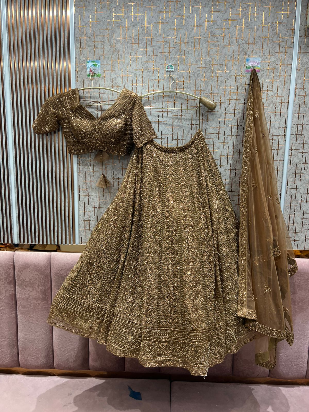 Glamorous grey blue monotone crop top Lehenga