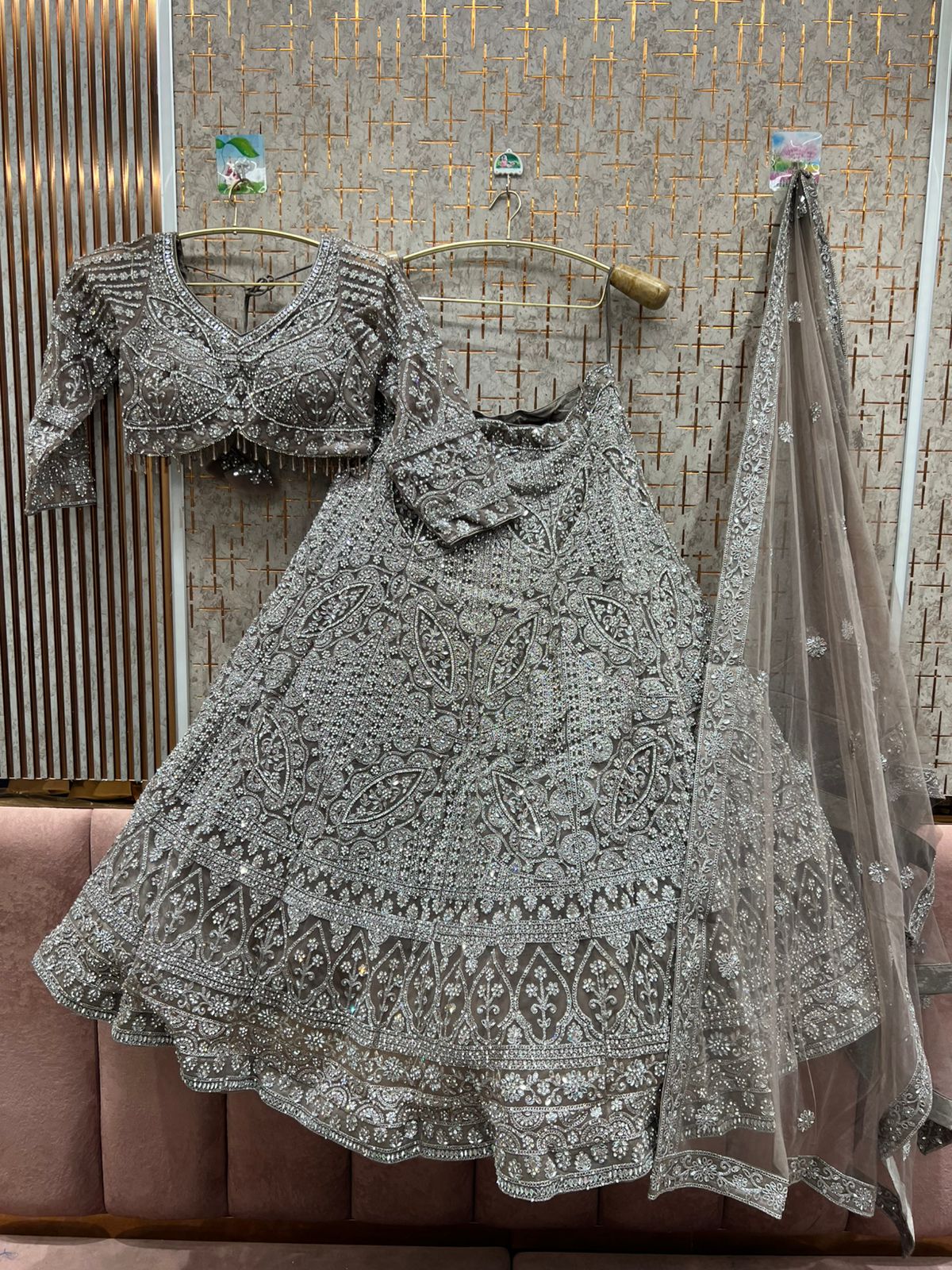 Glamorous peach crop top Lehenga