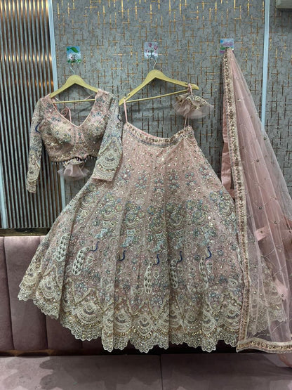 Big flare peach pink crop top Lehenga