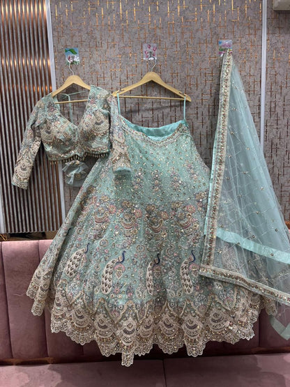 Big flare peach pink crop top Lehenga