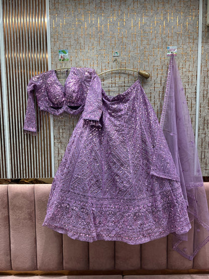 Fantastic lavender lilac pink on pink monotone crop top Lehenga