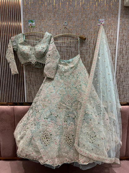 Lovely sky blue peacock crop top Lehenga