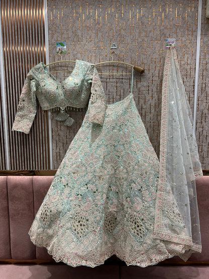 Lovely sky blue peacock crop top Lehenga