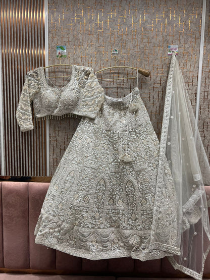 Silver embroidered readymade lehenga crop top lehenga with dupatta and blouse 