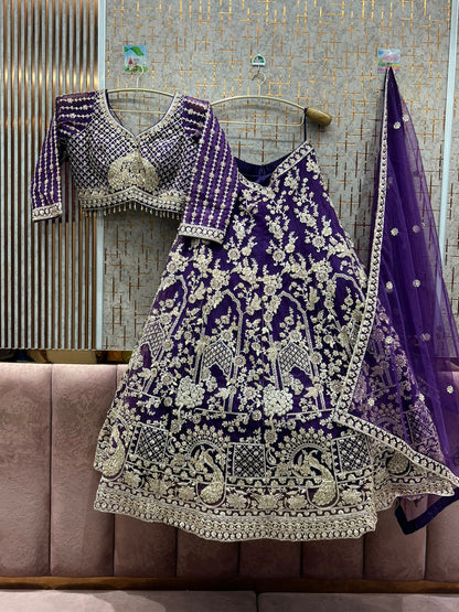 Fabulous purple peacock crop top Lehenga