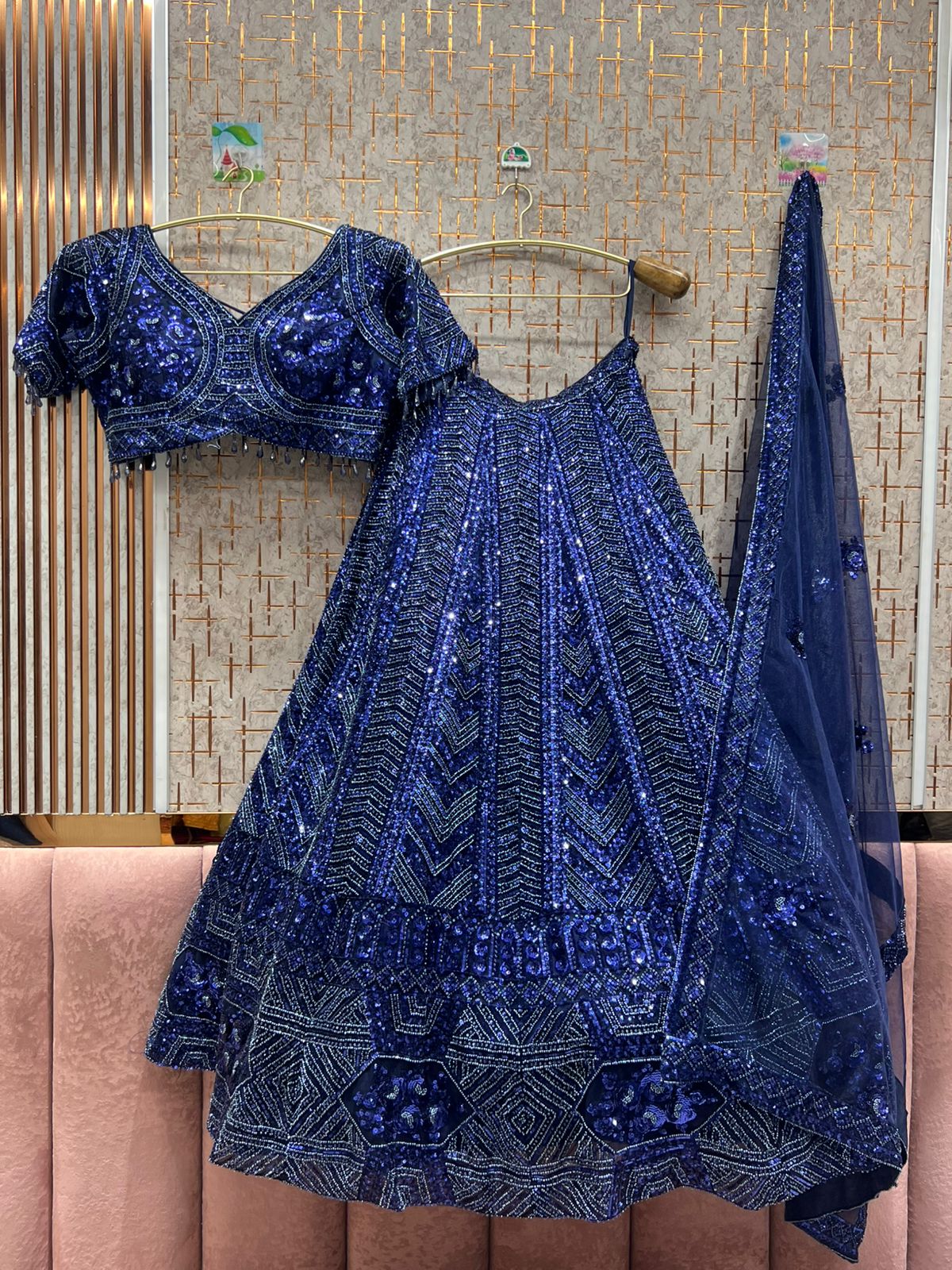 Delightful mustard golden on golden monotone crop top Lehenga