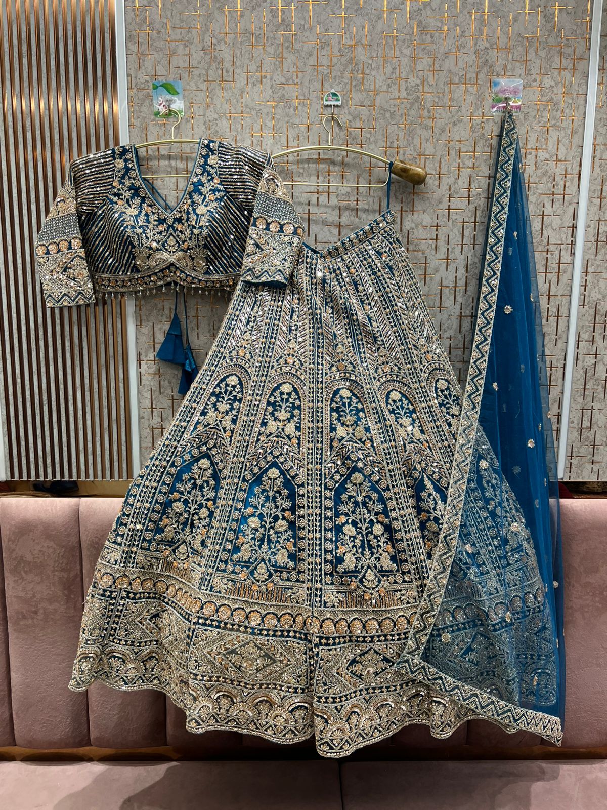 Graceful sky blue crop top Lehenga