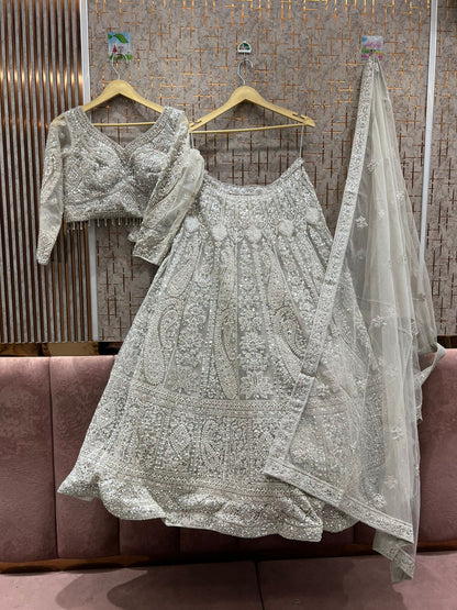 Pleasing grey crop top Lehenga