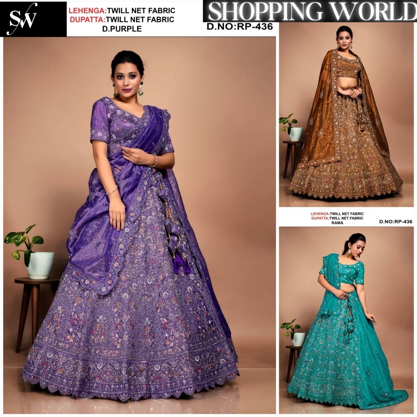 Awesome Brown Twill Net Lehenga