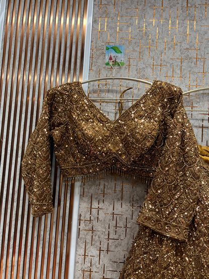 Stunning golden on golden monotone crop top Lehenga