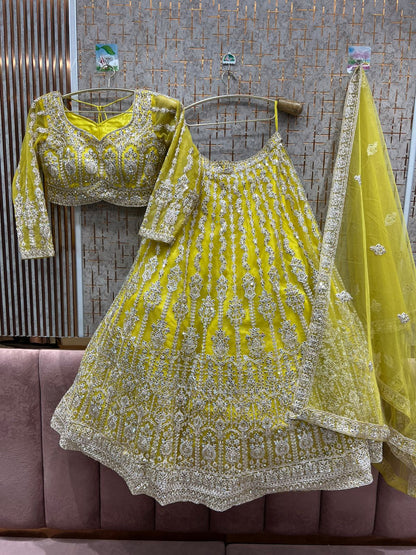 Something different yellow haldi mehendi crop top Lehenga