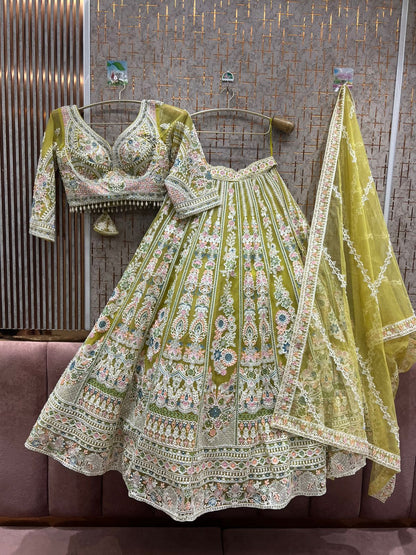 Beautiful yellow Haldi mehendi crop top Lehenga