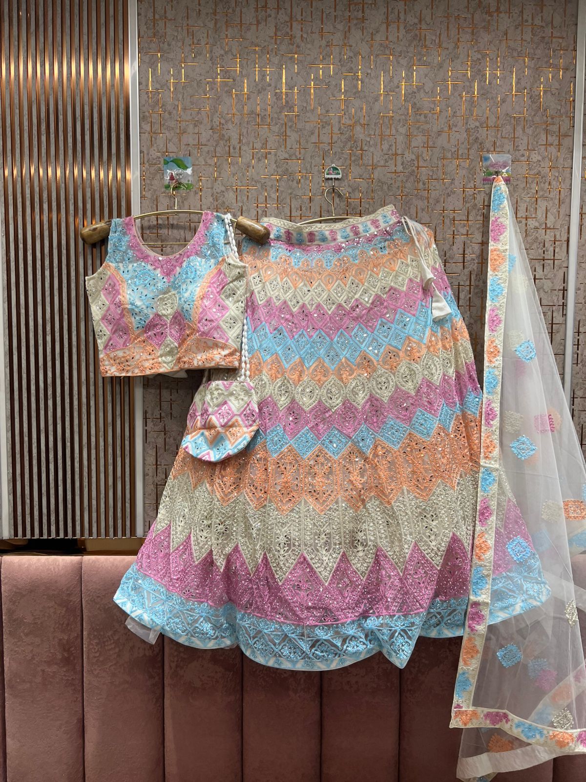 Attractive Multicolour pink Crop top Lehenga