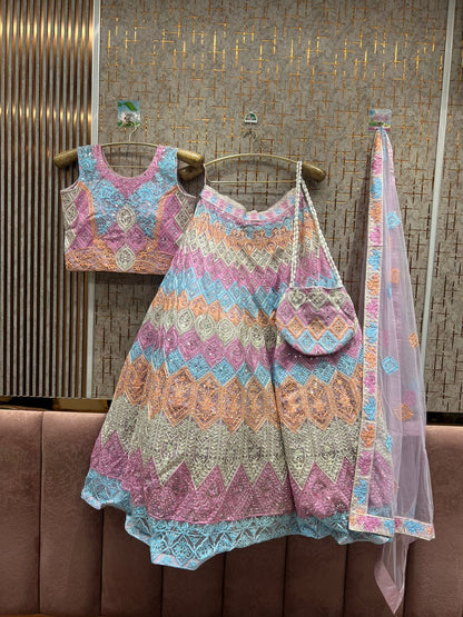 Attractive Multicolour pink Crop top Lehenga
