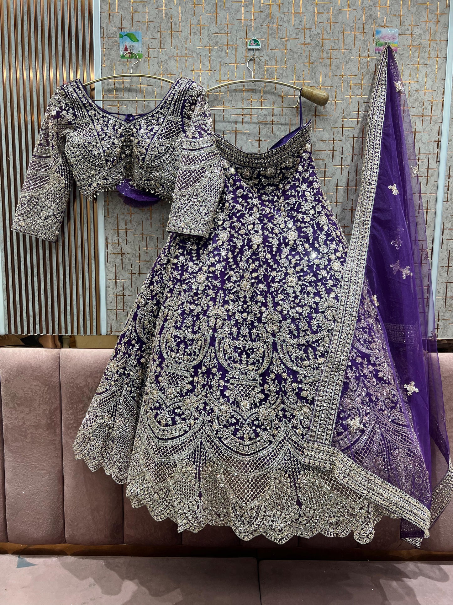 Eye catching purple crop top Lehenga