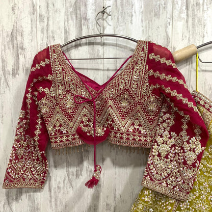 Stunning red green Mehendi special crop top Lehenga