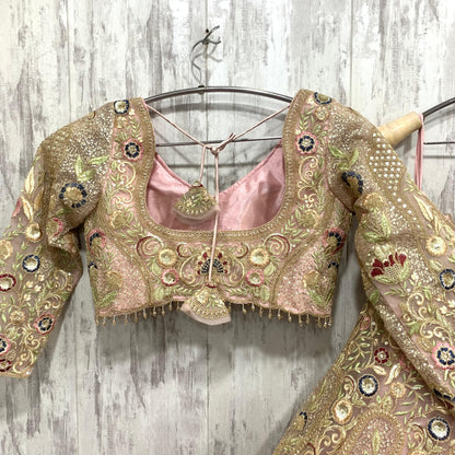 Beautiful floral pink beige crop top Lehenga