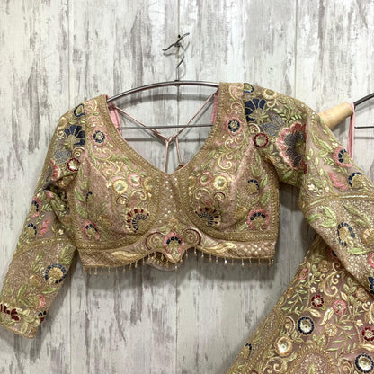 Beautiful floral pink beige crop top Lehenga