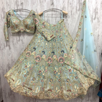 Beautiful floral pink beige crop top Lehenga