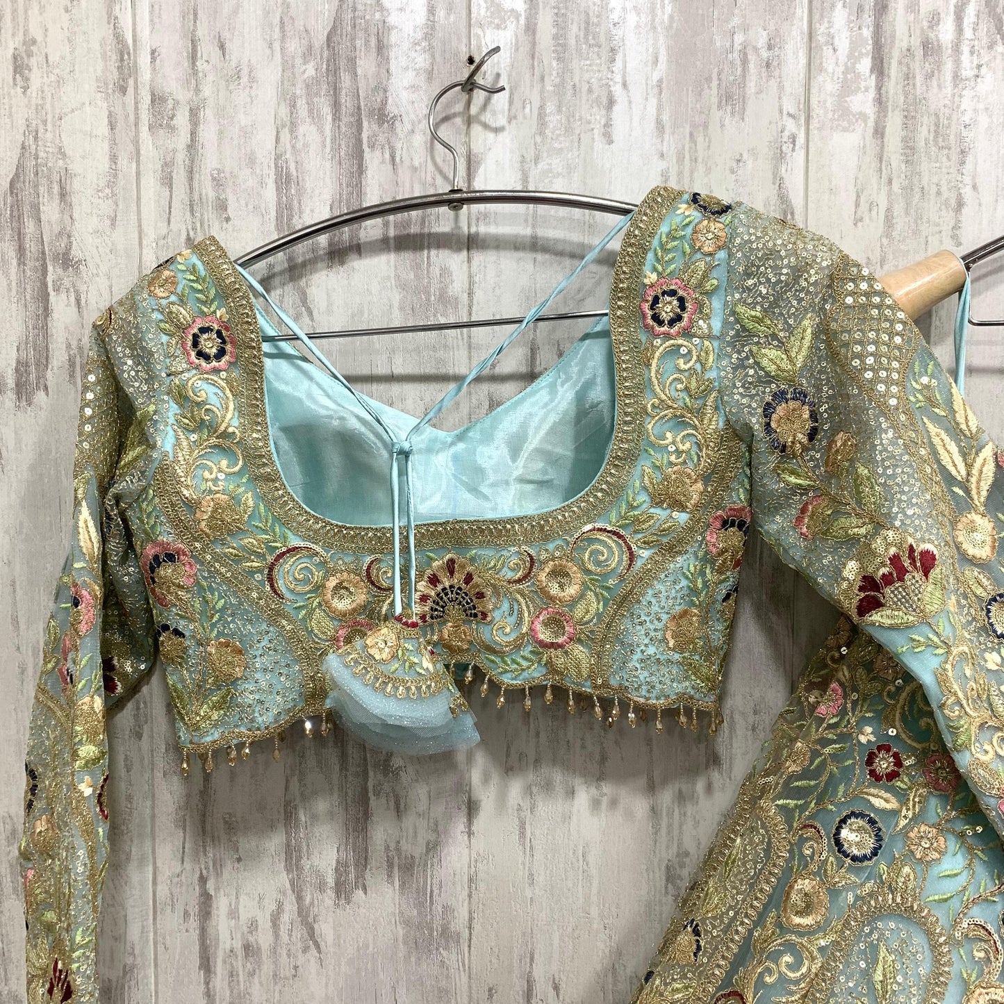 Beautiful floral pink beige crop top Lehenga