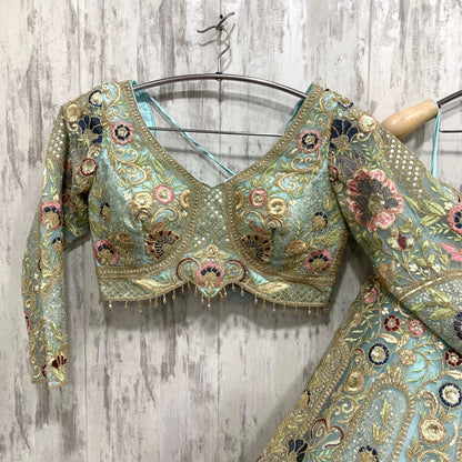 Beautiful floral pink beige crop top Lehenga