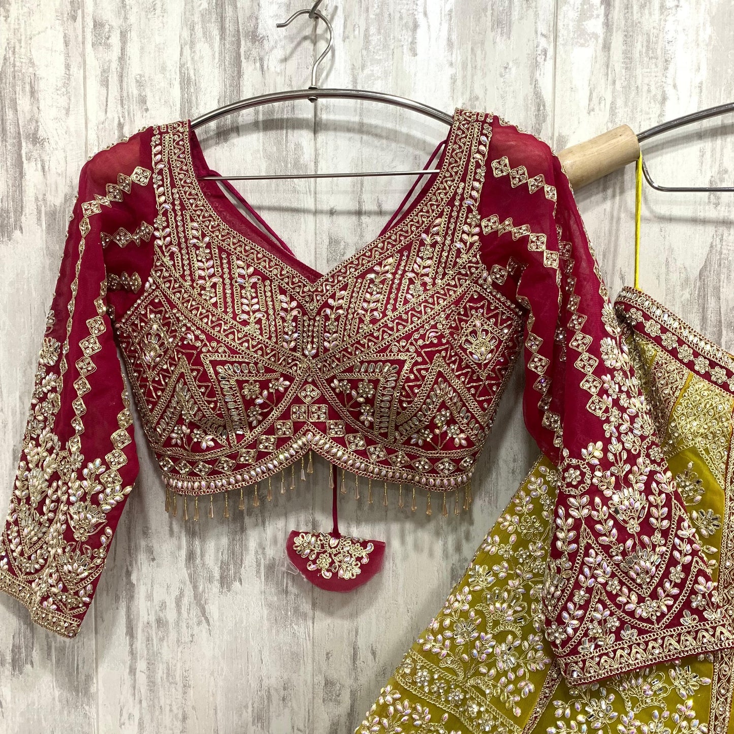 Stunning red green Mehendi special crop top Lehenga