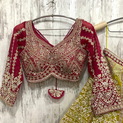 Stunning red green Mehendi special crop top Lehenga