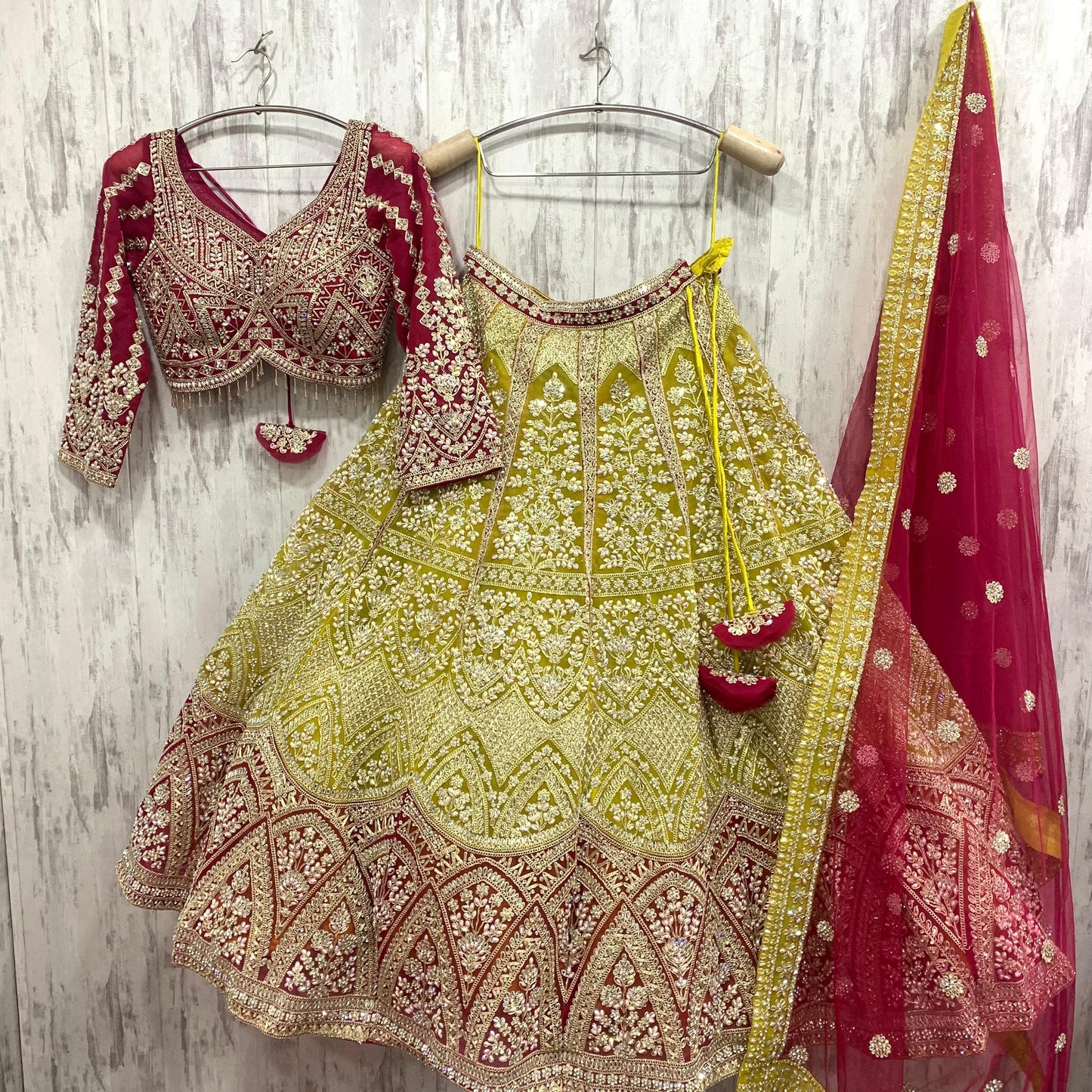 Stunning red green Mehendi special crop top Lehenga