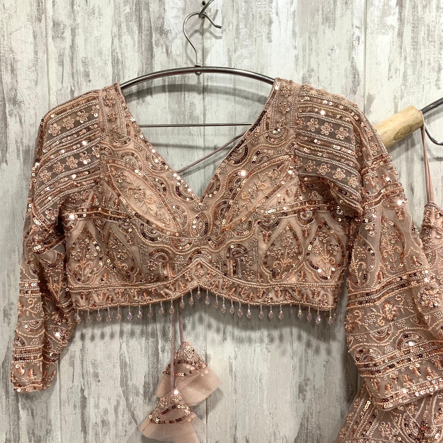 Something different pink peach on peach monotone crop top Lehenga