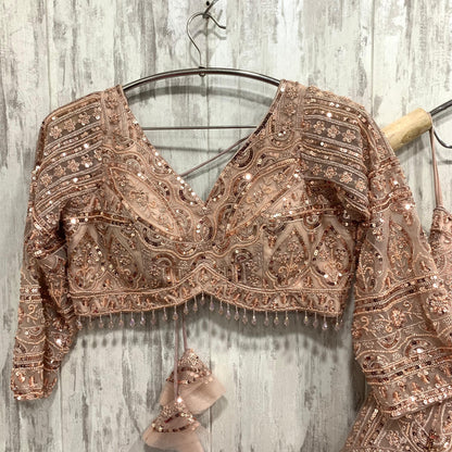 Something different pink peach on peach monotone crop top Lehenga