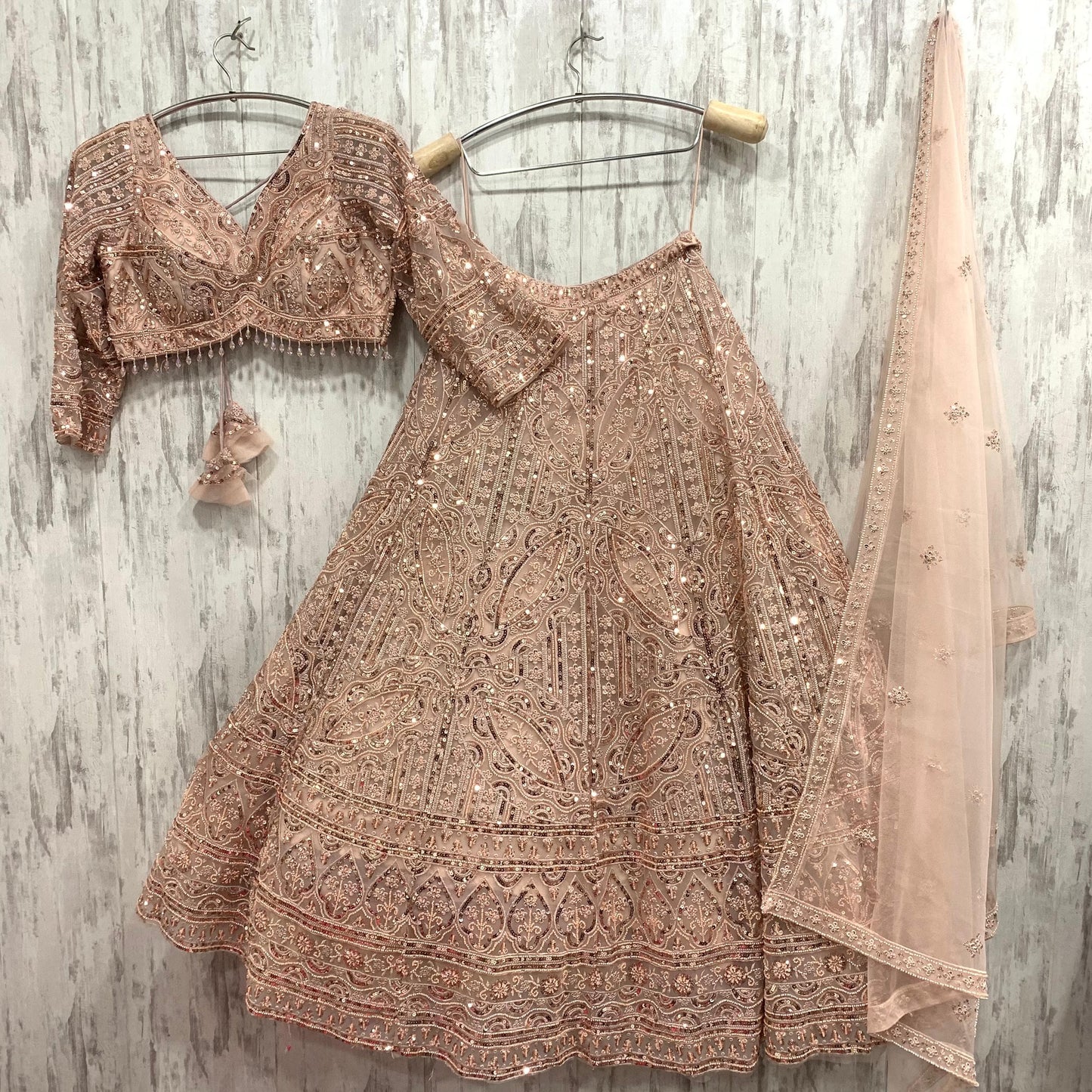 Something different pink peach on peach monotone crop top Lehenga
