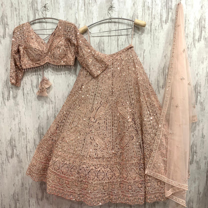 Something different pink peach on peach monotone crop top Lehenga