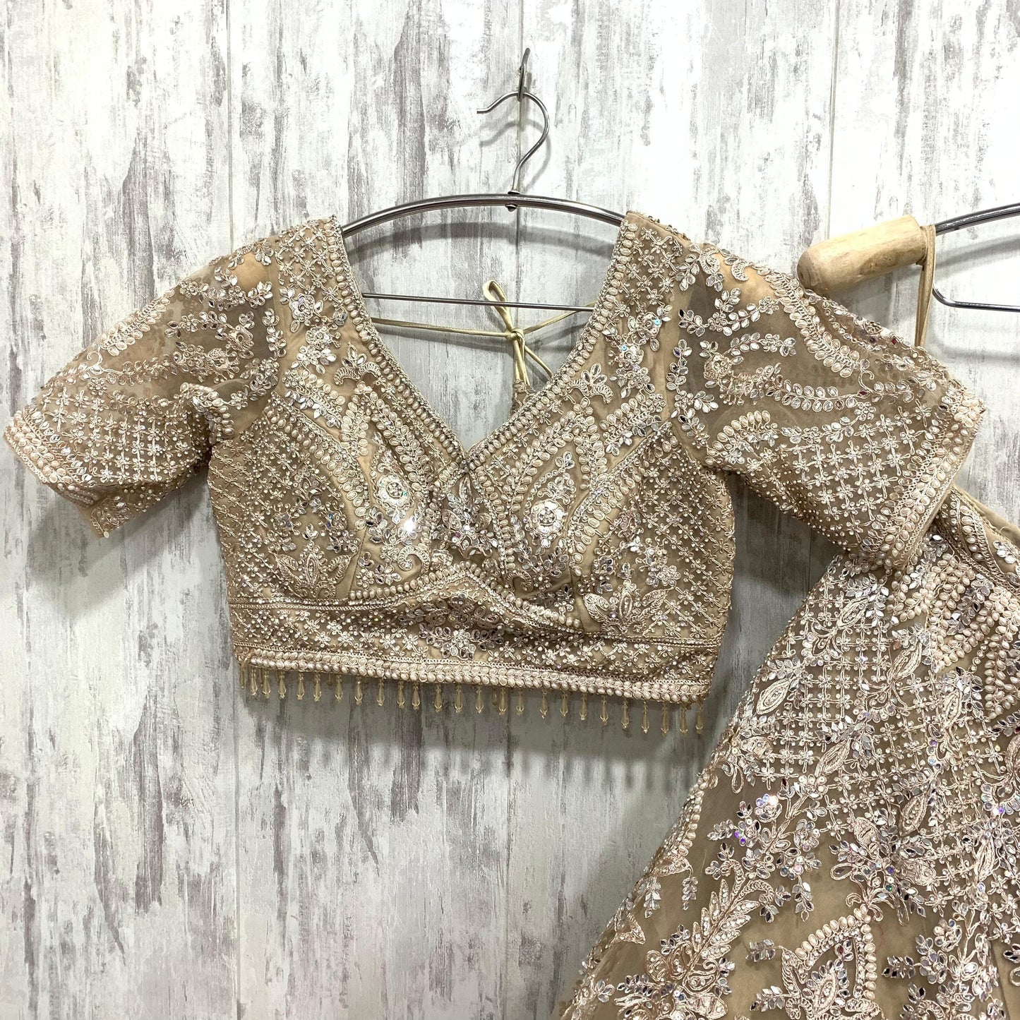 Lavishing golden crop top Lehenga