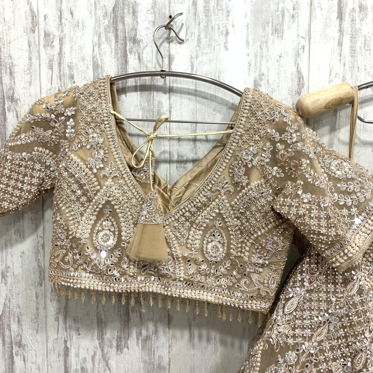 Lavishing golden crop top Lehenga