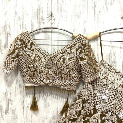 Lavishing golden crop top Lehenga