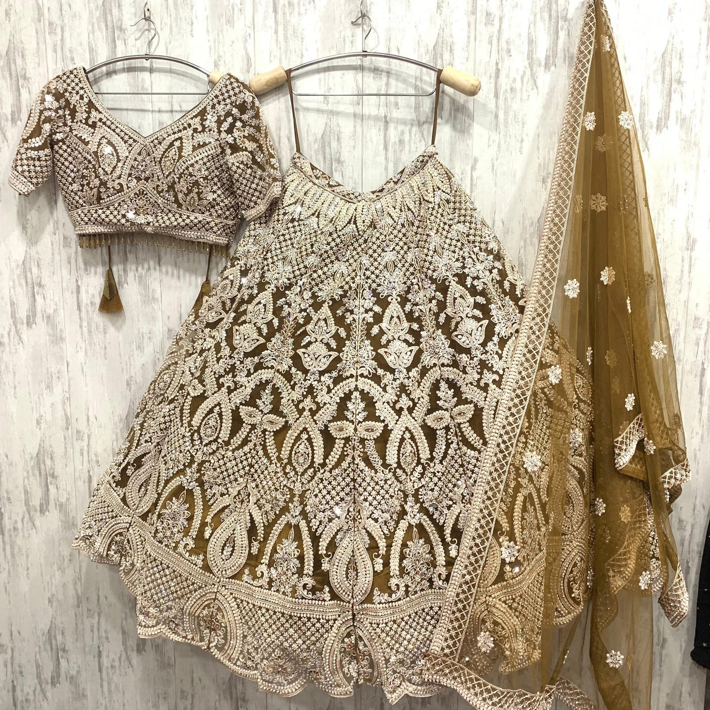 Lavishing golden crop top Lehenga