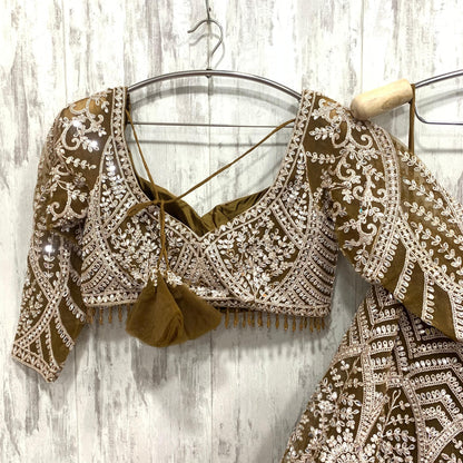 Amazing golden mustard crop top Lehenga