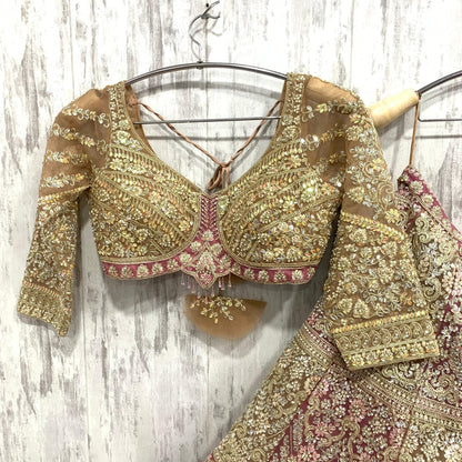 Fabulous rose gold pink crop top Lehenga