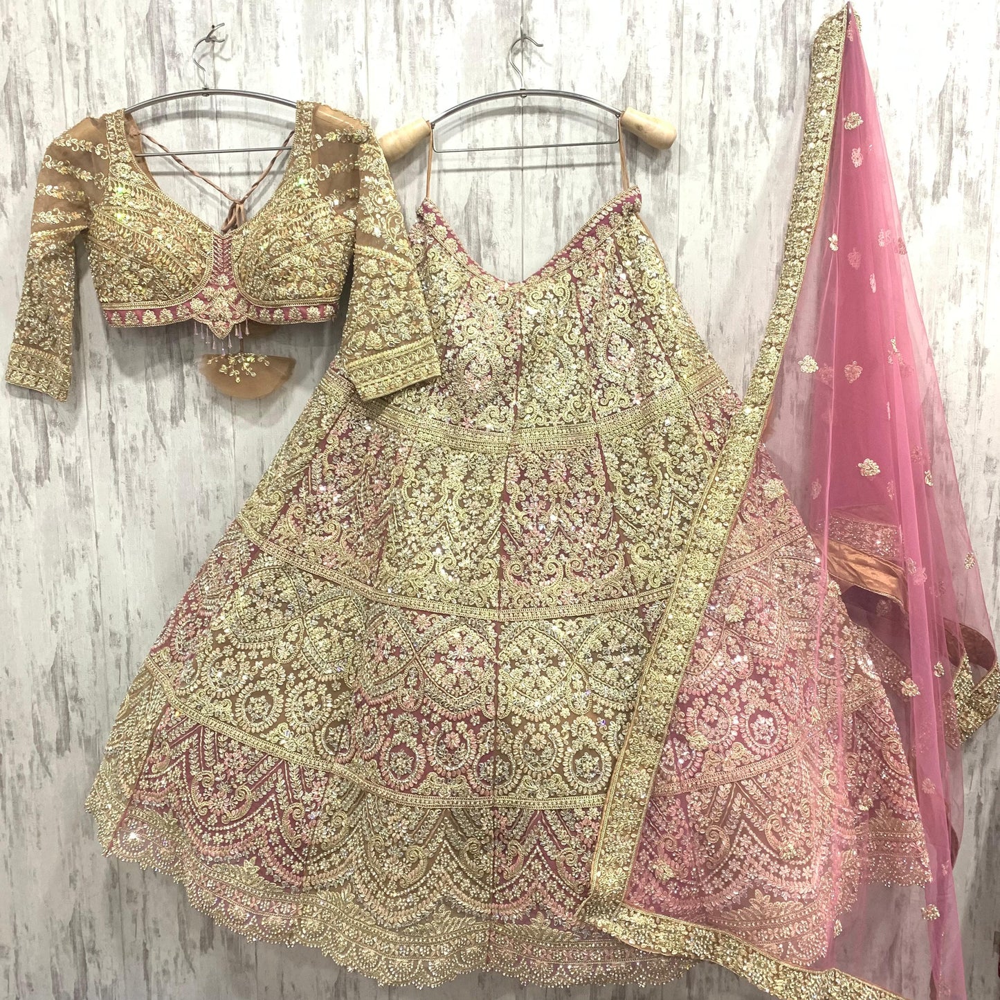 Fabulous rose gold pink crop top Lehenga