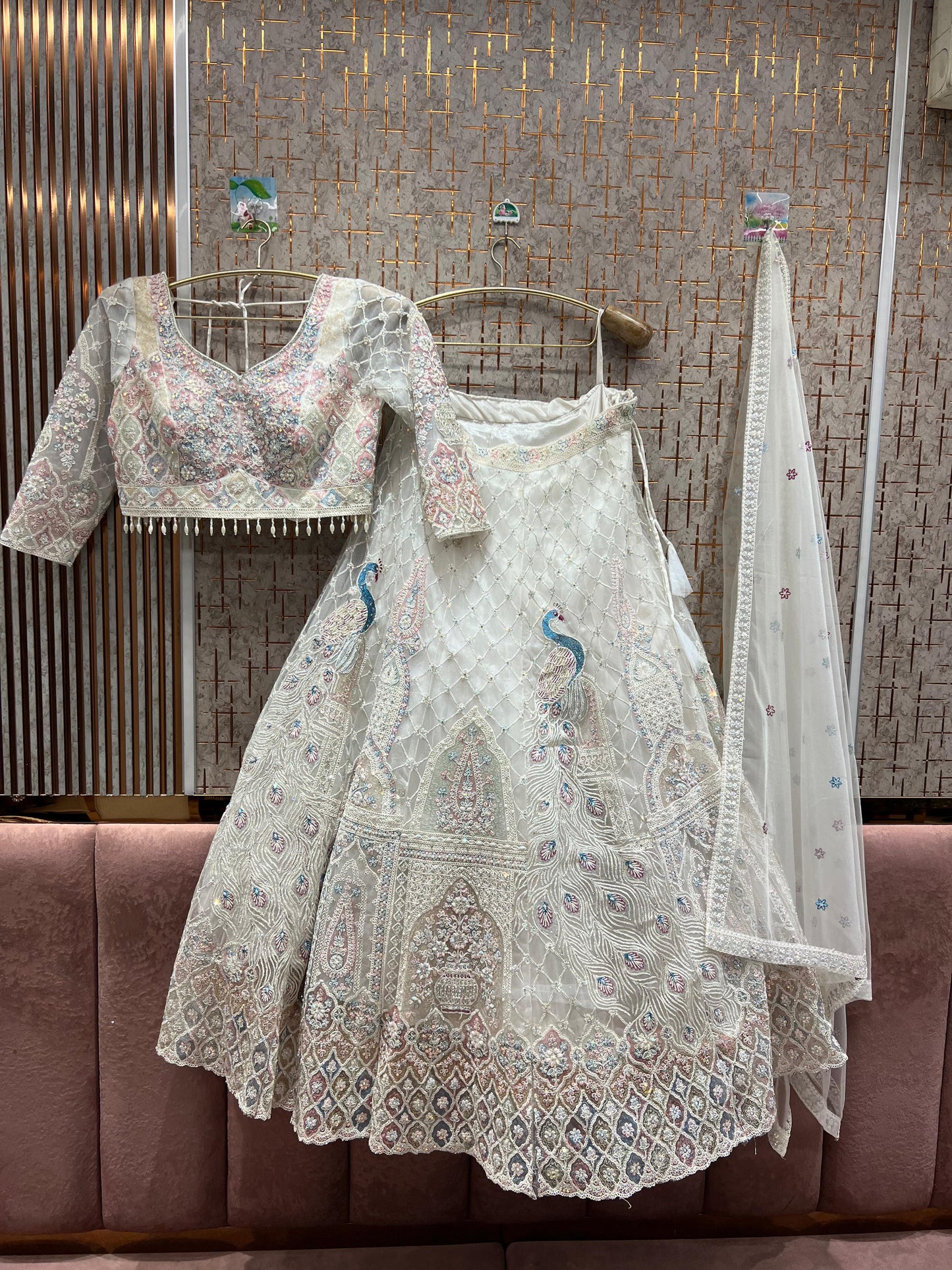 Fabulous peacock White crop top Lehenga