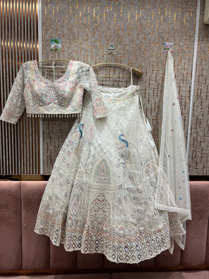 Fabulous peacock White crop top Lehenga