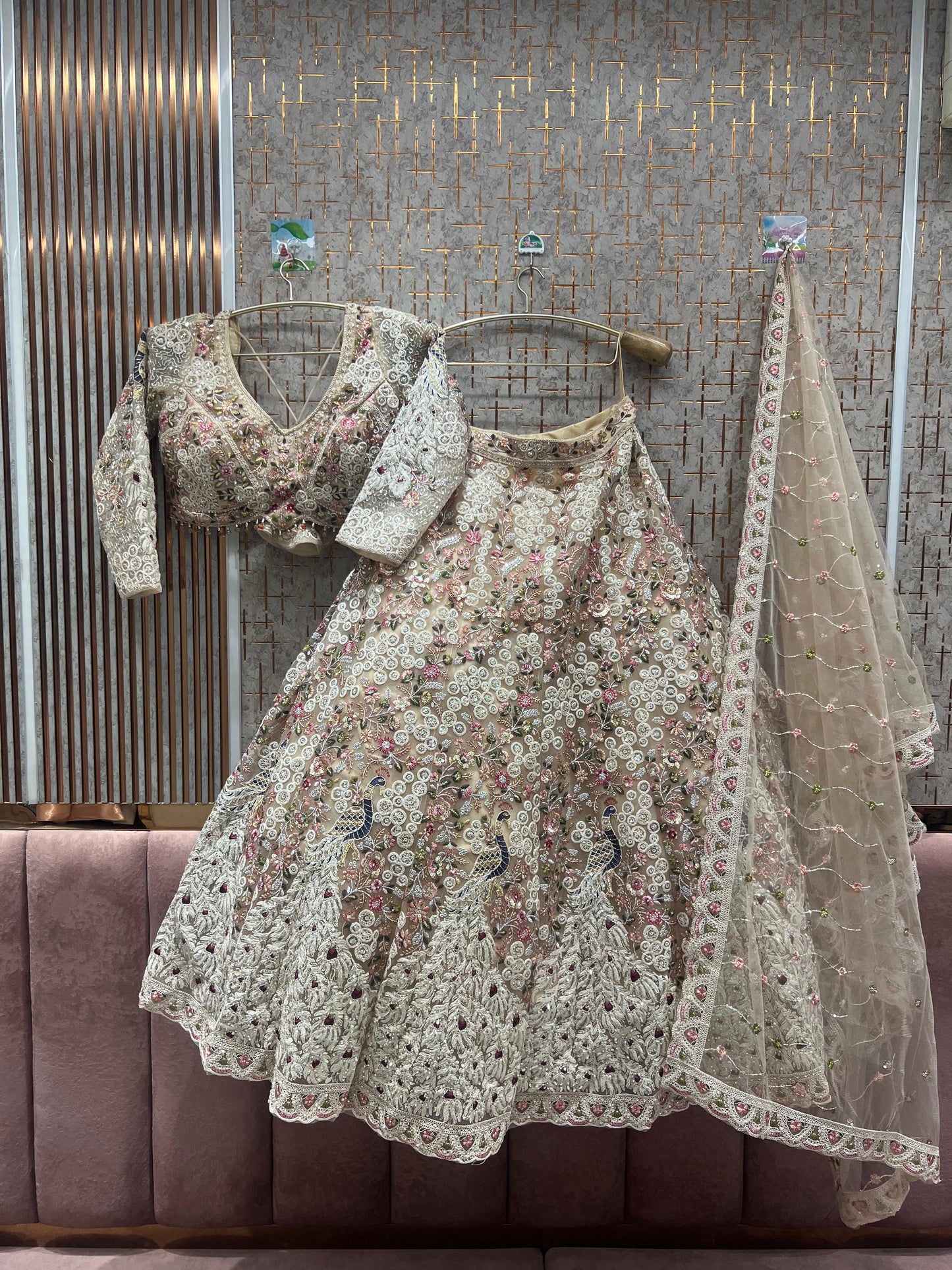 Fantastic peacock Grey crop top Lehenga