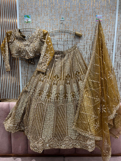 Royal mustard golden crop top Lehenga