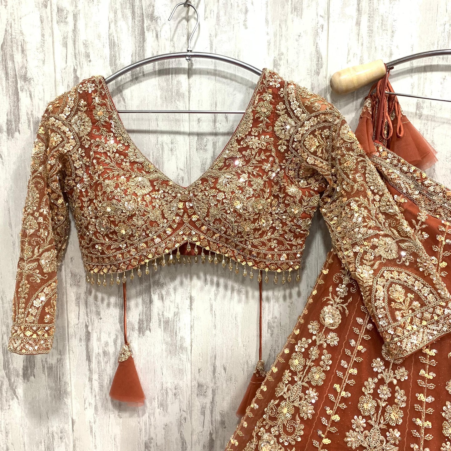 Designer red pink Crop top Lehenga