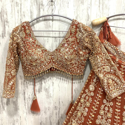 Designer red pink Crop top Lehenga